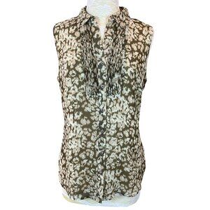 Coldwater Creek Sleeveless Lined Pintuck Bodice Button Front Animal Print Top LG
